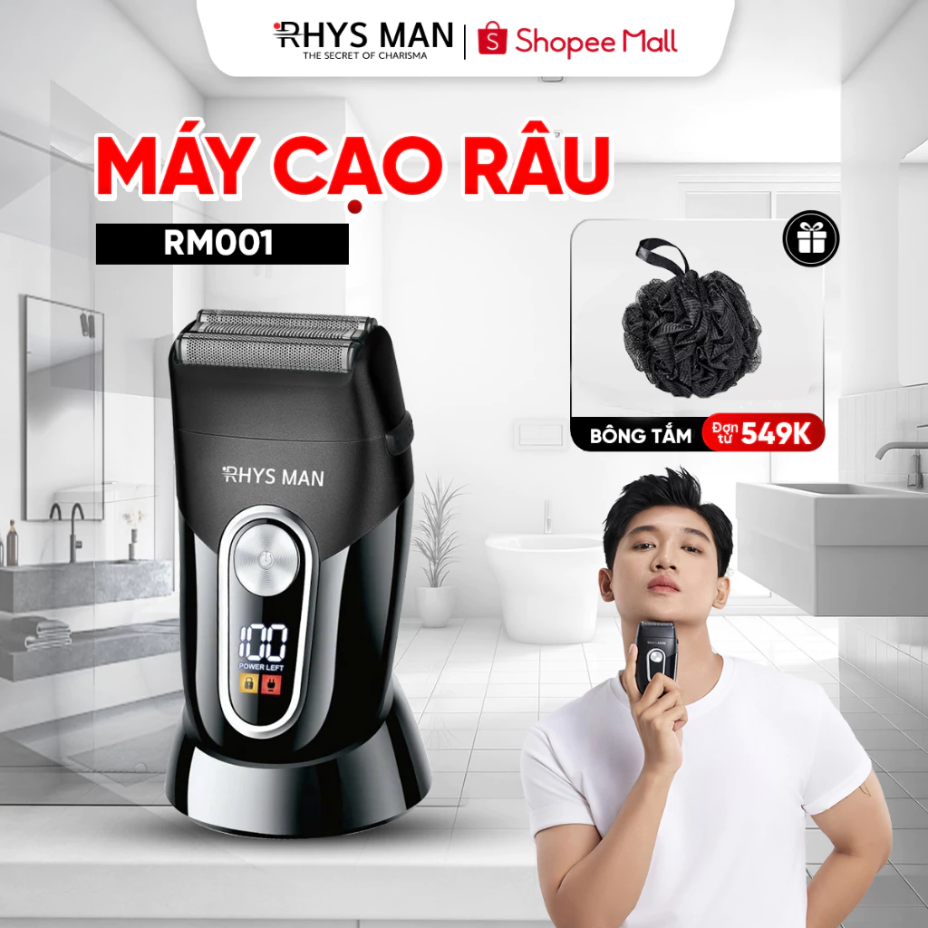Máy cạo râu Rhys Man RM001 chống nước IPX4, thiết kế công thái học, công suất 5W mạnh mẽ