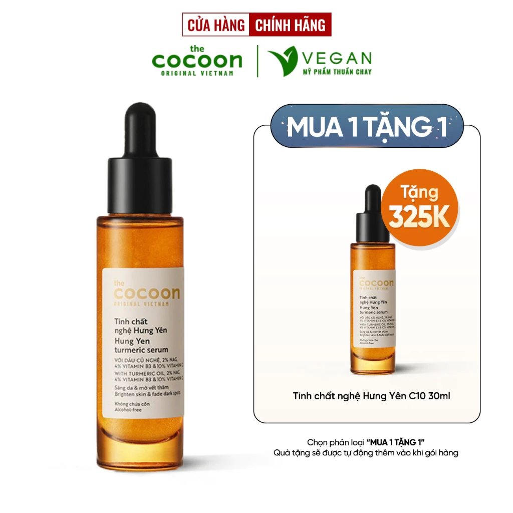 Tinh chất nghệ Hưng Yên 10% Vitamin C cocoon 30ml (turmeric serum) thuần chay