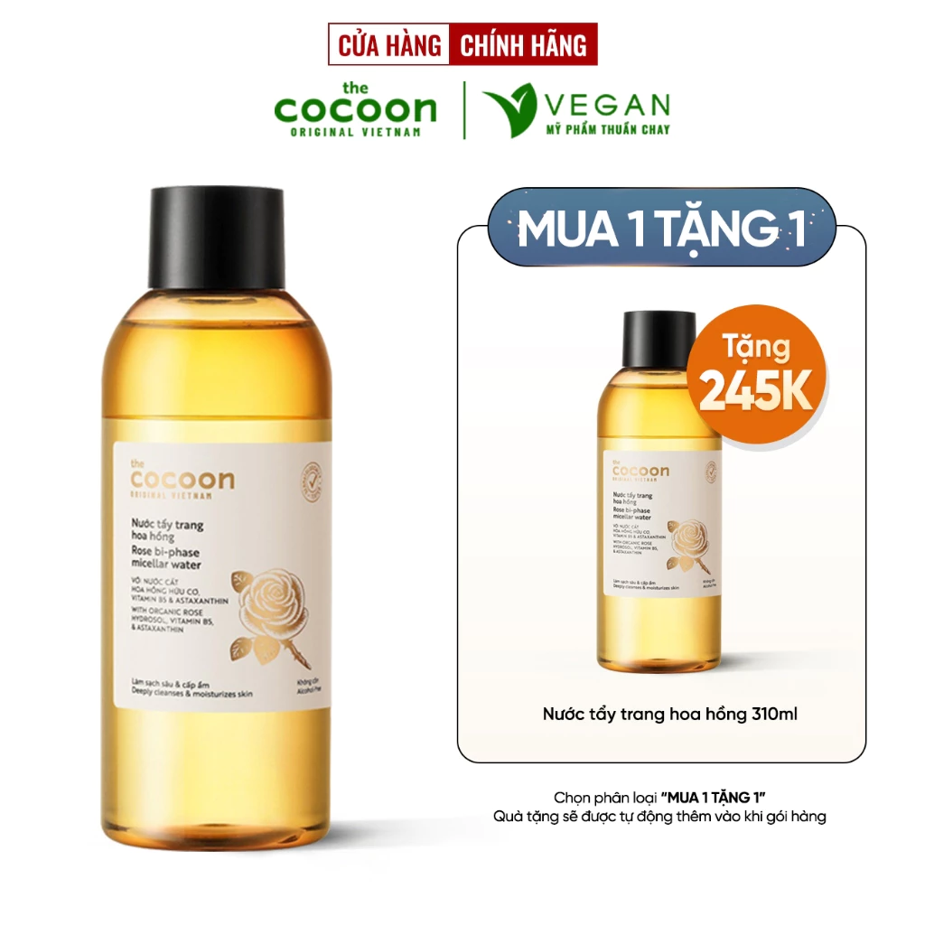 (Bản mới) Nước tẩy trang hoa hồng the cocoon vietnam 310ml Thuần chay