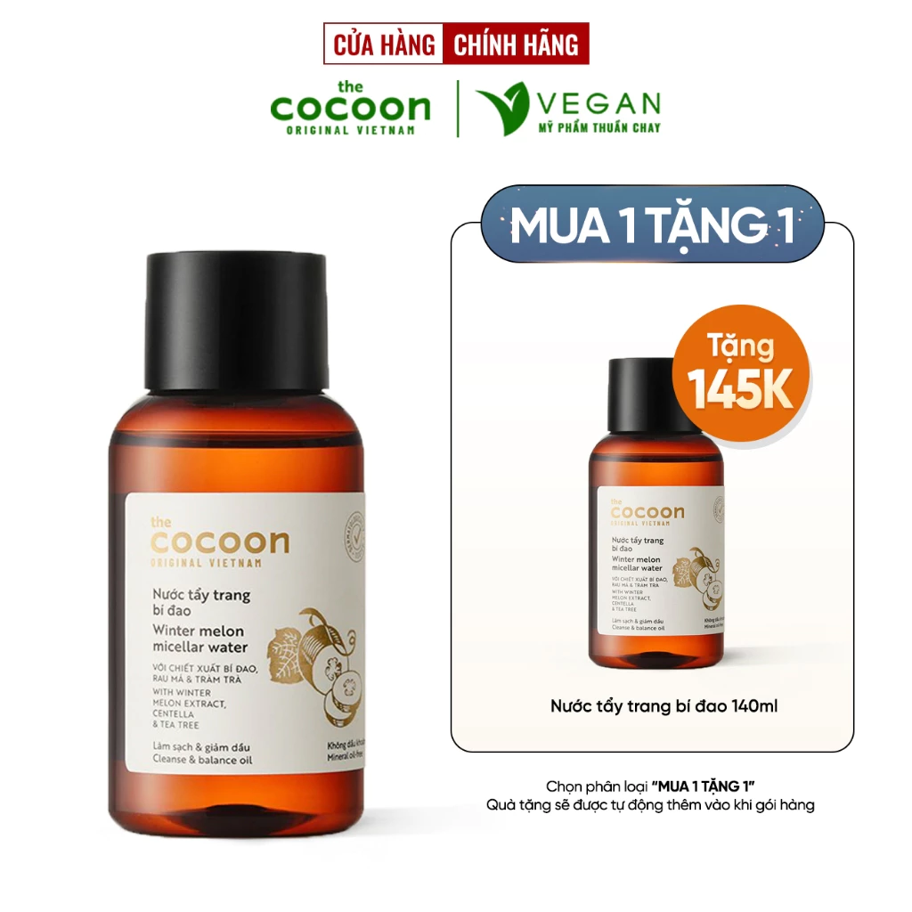 Nước tẩy trang bí đao cocoon 140ml thuần chay - VEGAN Mỹ phẩm thuần chay