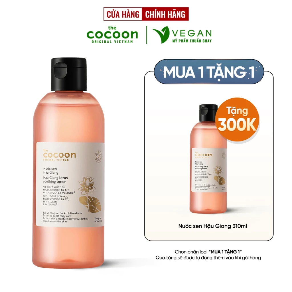 Toner Nước cân bằng da Sen Hậu Giang Cocoon 310ml thuần chay