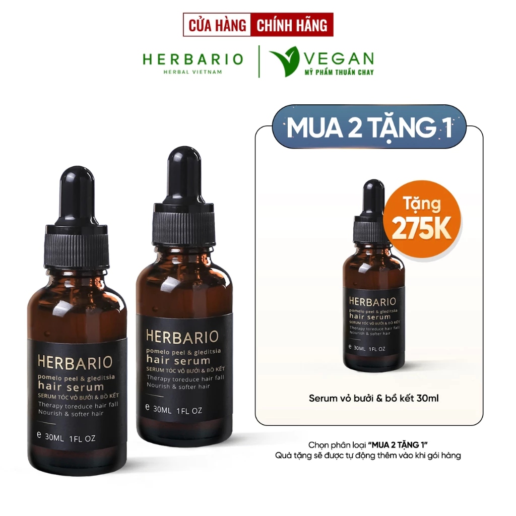 Bản Nâng Cấp - Serum - Tinh chất mọc tóc Vỏ Bưởi và Bồ Kết Herbario 30ml dưỡng nang tóc