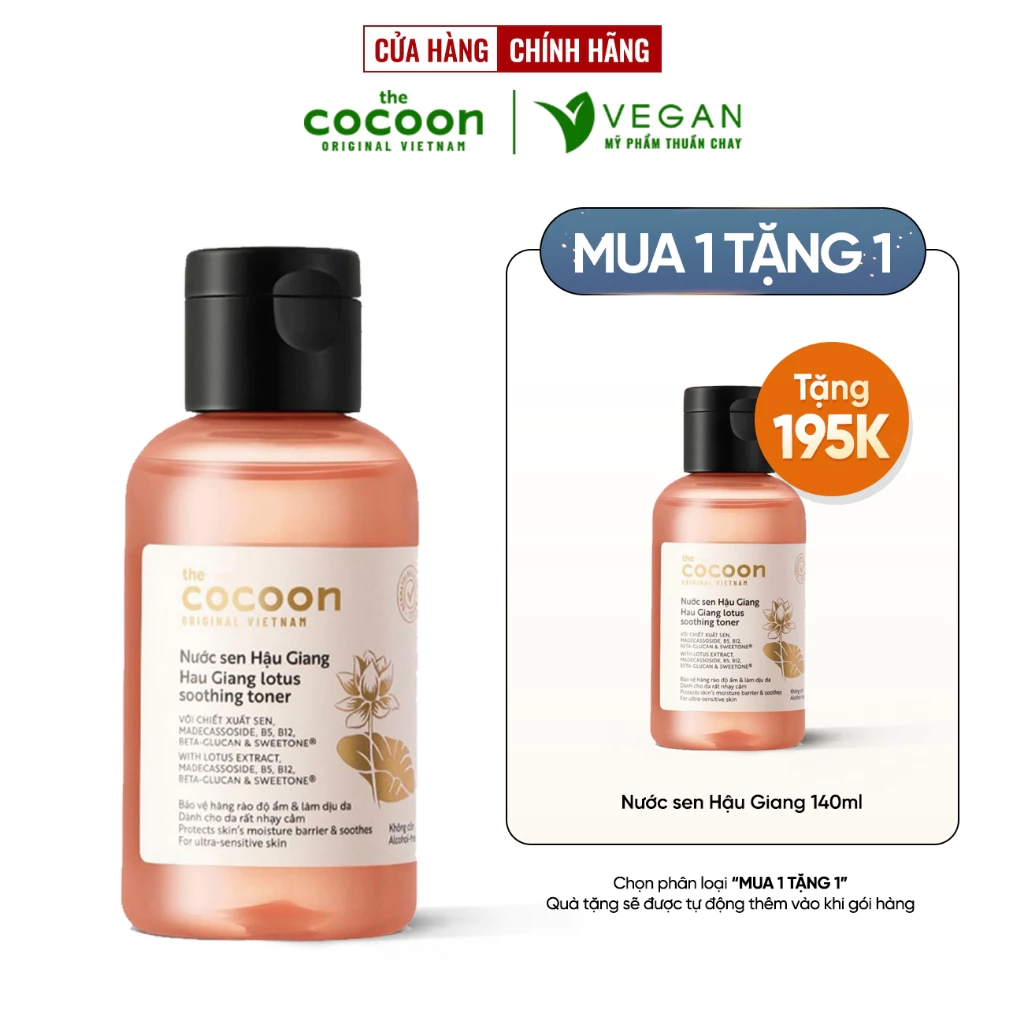 Toner Nước cân bằng da Sen Hậu Giang cocoon 140ml VEGAN - Mỹ Phẩm Thuần Chay
