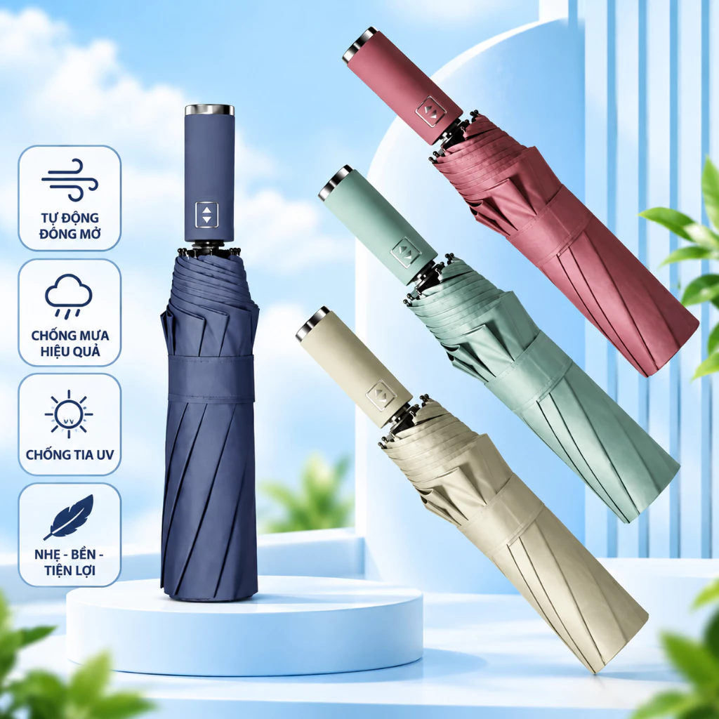 Ô dù che mưa che nắng 10 nan đóng mở tự động gấp nhỏ gọn