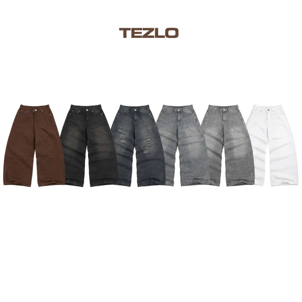 Quần jean ống rộng TEZLO form siêu to phối dây thừng chất bò cao cấp