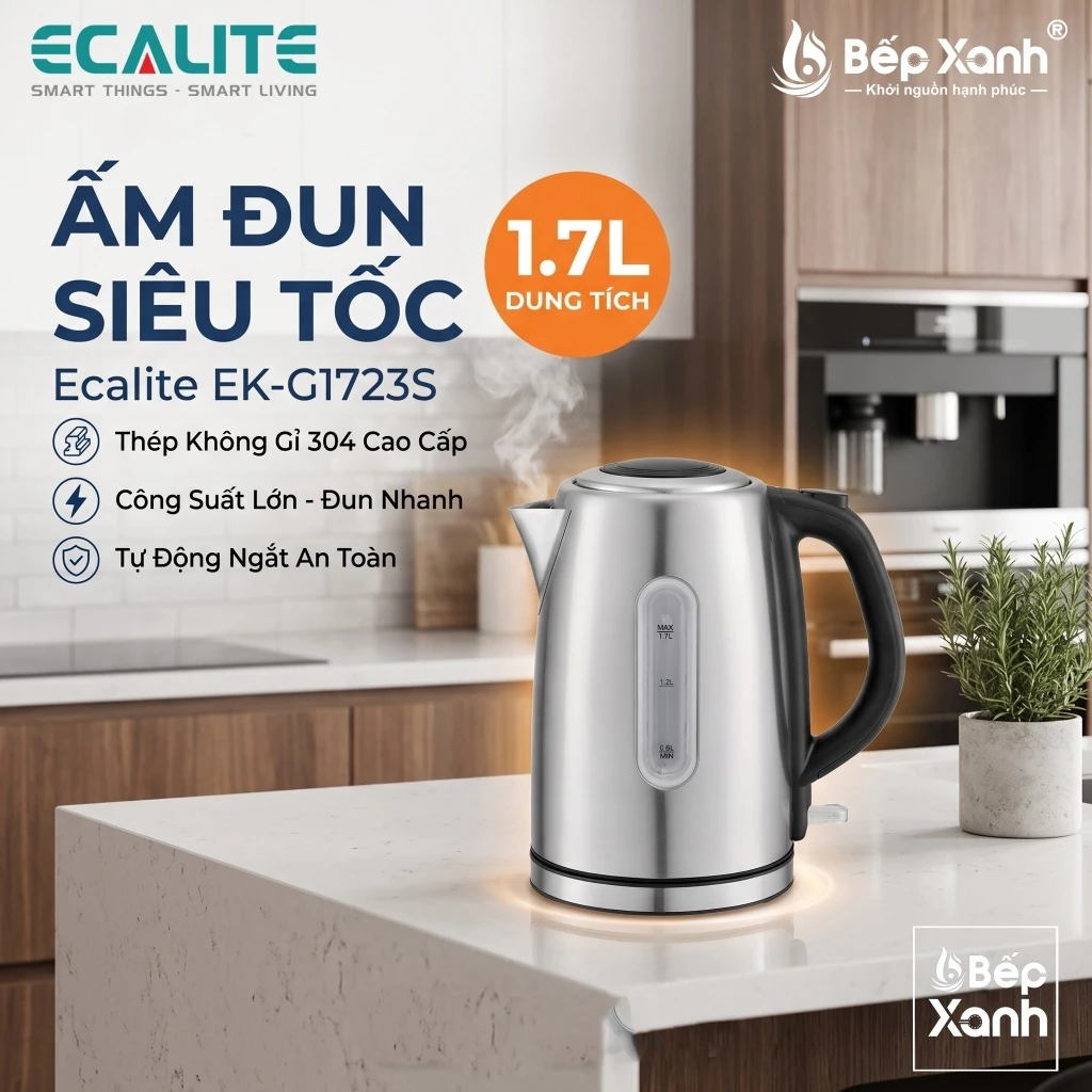 [HỎA TỐC HCM] Ấm đun siêu tốc cao cấp Ecalite EK-G1723S (1.7L) - ĐUN NHANH, AN TOÀN, BỀN ĐẸP CHO MỌI GIAN BẾP