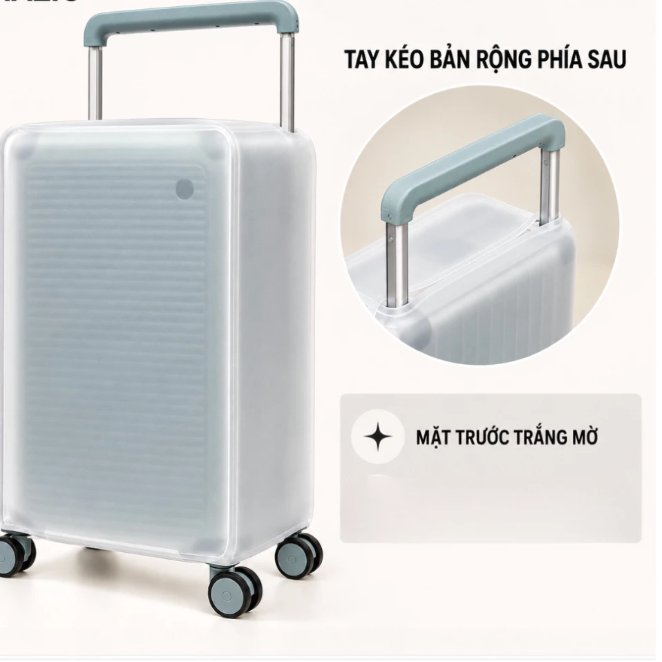 Bọc Vali Tay Cầm Rộng Trắng Mờ Chống Nước Chống Bụi Bảo Vệ Vali Trầy Xước Dễ Kéo Dễ Sử Dụng