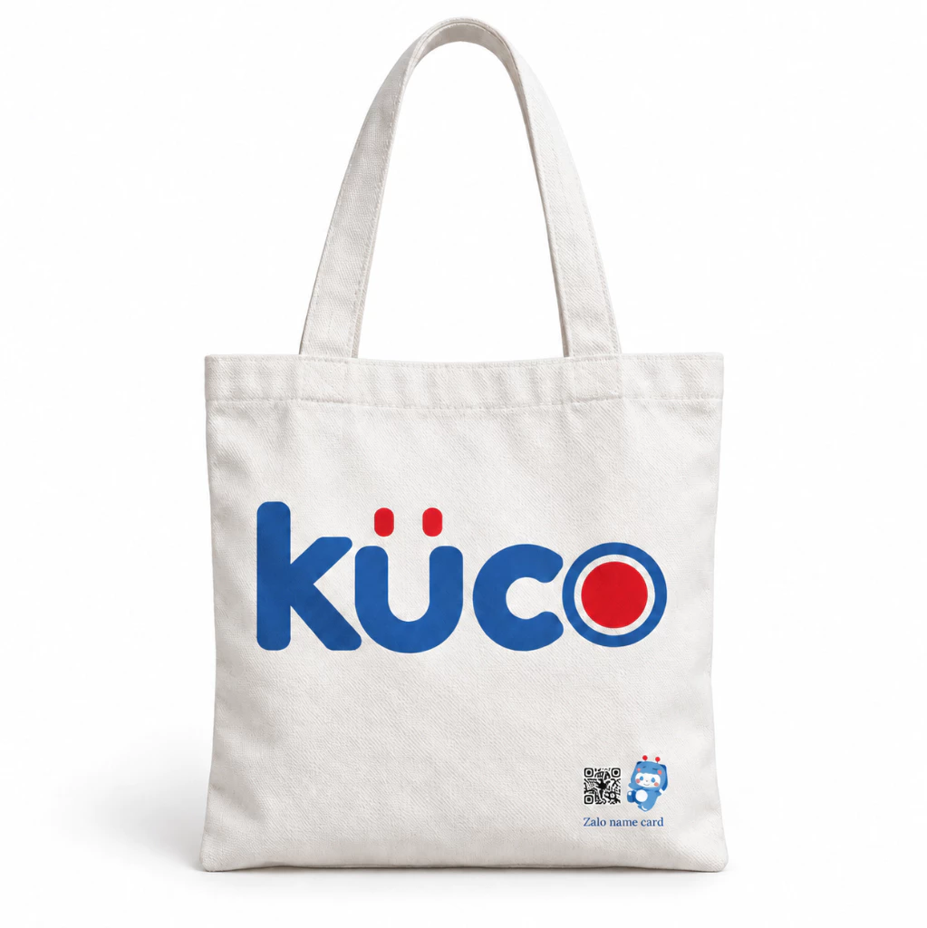 Túi tote vải bố KUCO, có họa tiết, khóa nam châm.