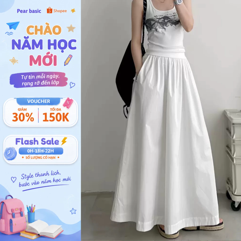 [ DEAL SHOCK ] Chân váy chữ A chất đũi xếp ly cách điệu - Chân váy nữ suông dài cạp cao tôn dáng V18