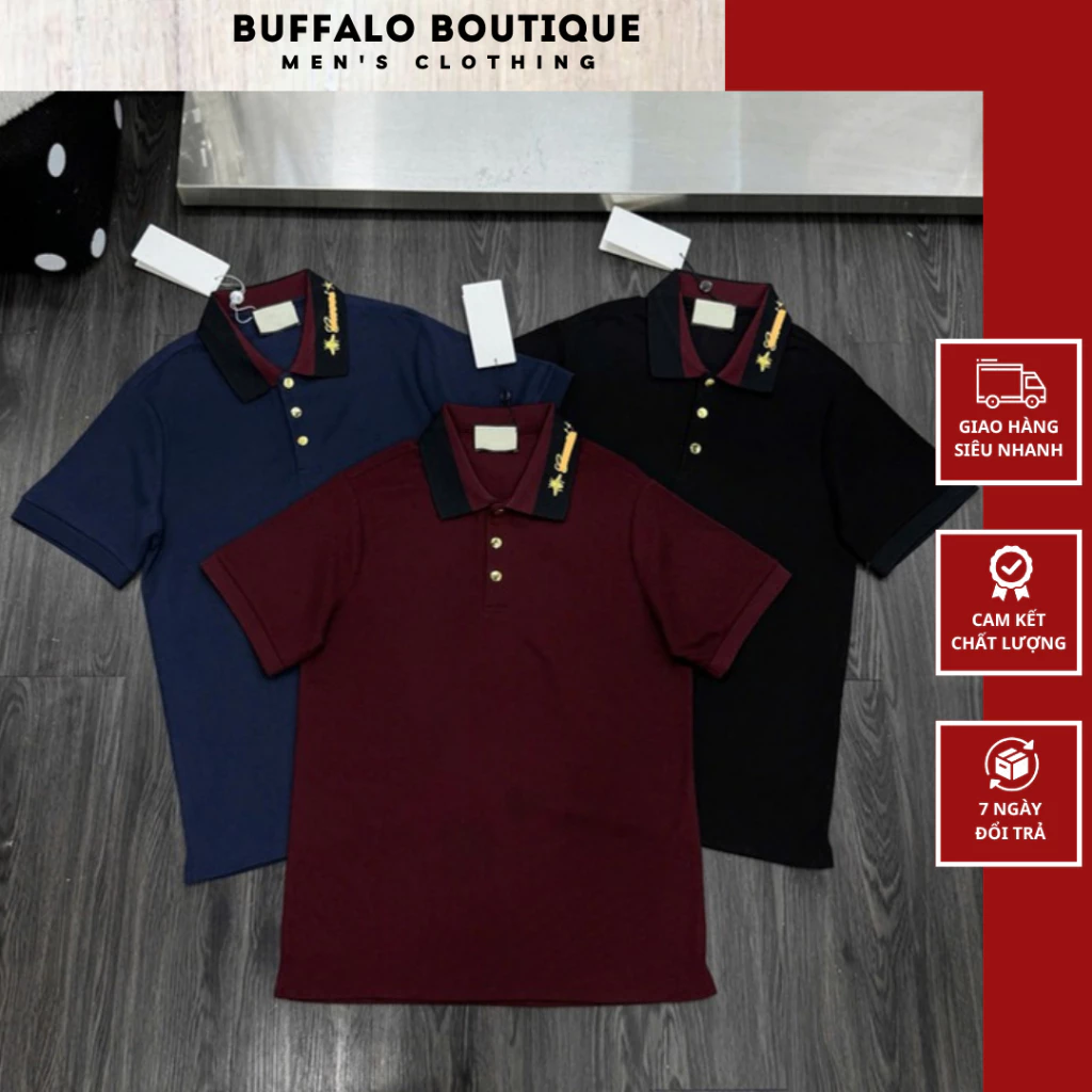 Áo Polo Nam Chất Cotton Gai Cá Sấu Cao Cấp - Áo Polo Nam Nữ Thêu Ong Vàng Cổ Áo Siêu Nét