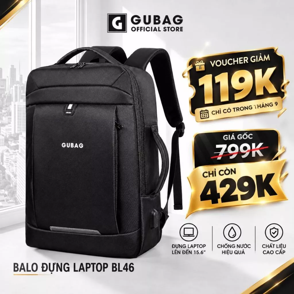 Balo công sở nam cao cấp hàng hiệu BL46 đựng laptop 15,6 inch chính hãng Gubag, dòng doanh nhân