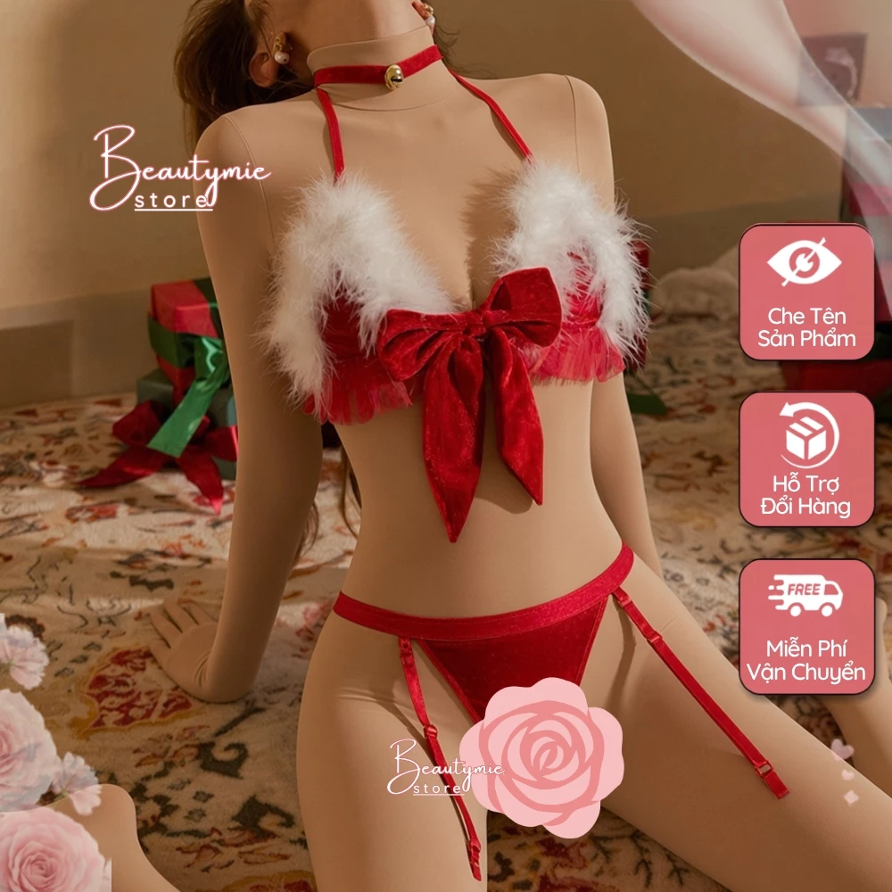 Đồ Ngủ Gợi Cảm DN11 Set Cosplay Mèo Sexy Lụa Mỏng Đai Kẹp Tất Nơ Ngực Nóng Bỏng Tự Tin Quyến Rũ