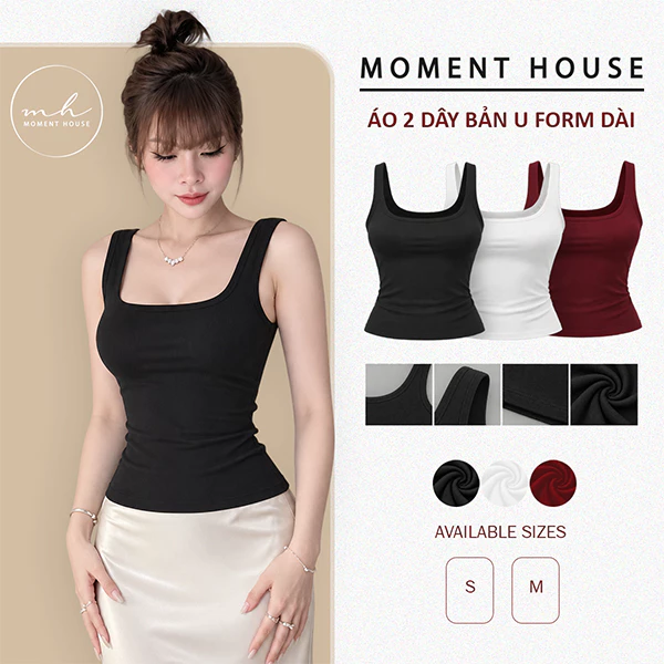 Áo 2 Dây Bản U Form Dài Nữ – Áo Thun Ôm Dáng Co Giãn Mềm Mịn, Basic Dễ Phối Đồ – Size S M