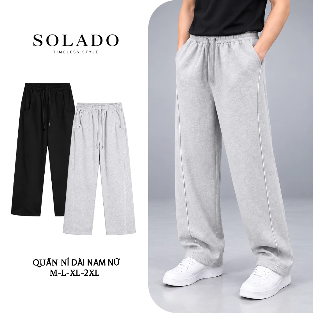 Quần Dài Nam Nữ Form Rộng SOLADO Vải Cotton 2 Da Track Pants UnisexLocal Brand Đứng Form Co Giãn Tốt Menswear Đen Q2DA