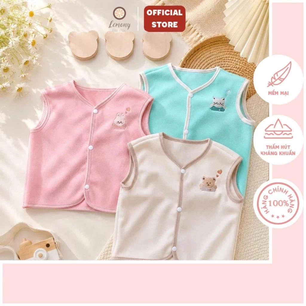 Áo khoác Gile Monona các màu Thêu hình Gấu, Thỏ, Mèo - chất liệu Nỉ Mềm Mịn Size Từ 6-24M