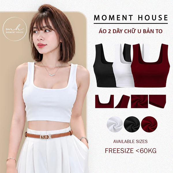 ÁO U - Áo 2 Dây Nữ Chữ U Bản To 2 Lớp Thun Bozip Co Giãn, Áo Croptop Basic Ôm Dáng Dễ Phối Đồ Freesize Dưới 60kg