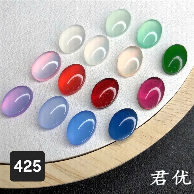 (combo 10 hạt)Hạt oval nhựa đáy bằng nhiều màu, nhiều size, Nguyên liệu làm trang sức cổ trang, Nguyên liệu diy