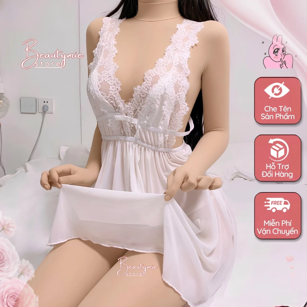Váy Ngủ Ren 2 Dây Bản To Xẻ Sau DN01 Sexy Gợi Cảm Hình Bướm Quyến Rũ Cuốn Hút