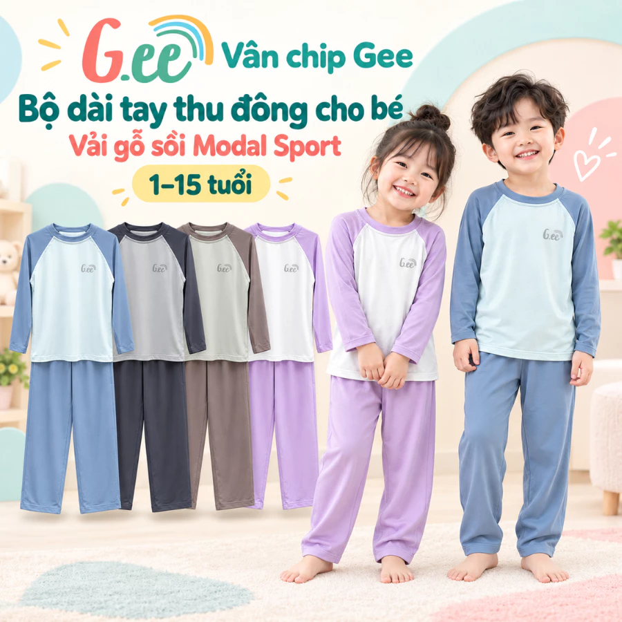 Bộ thu đông dài tay bé trai, bé gái Gee vải gỗ sồi mềm mại thoáng mát size 1 đến 15 tuổi