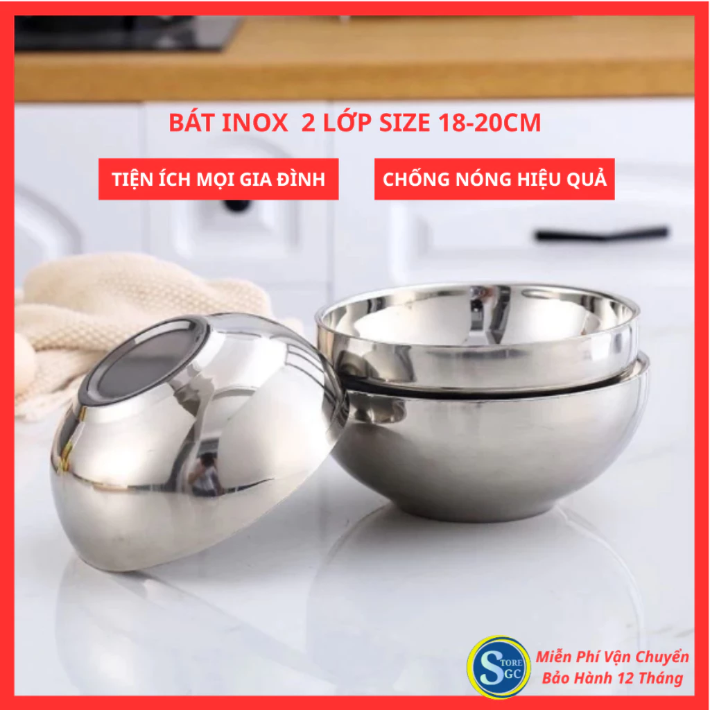 [SET 2] Bát Inox 2 Lớp Trơn Cách Nhiệt, Chịu Được Va Đập Mạnh Nhiều kích cỡ An Toàn Khi Sử Dụng