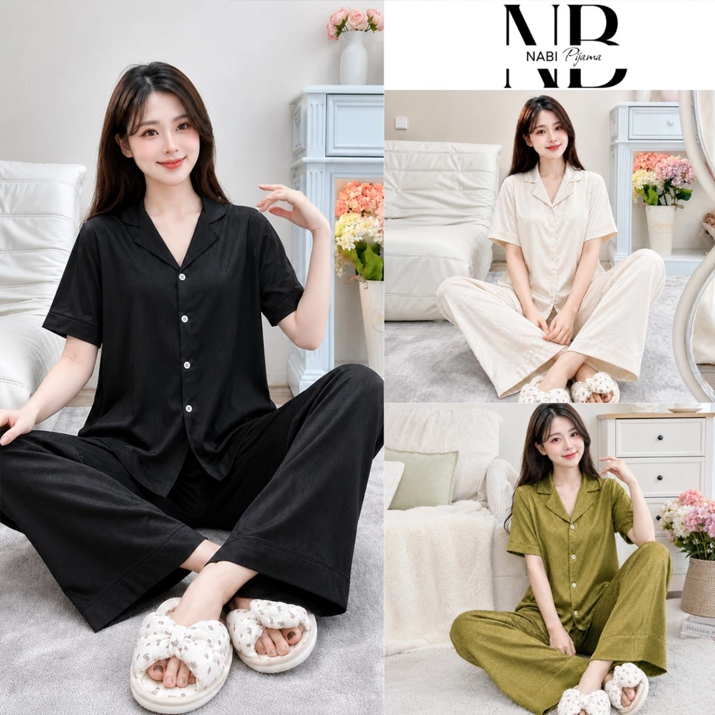 Bộ Ngủ Lụa Xước Cộc Tay, Quần Dài Mềm Mại, Pijama Lụa Cao Cấp, mặc ở nhà thoải mái
