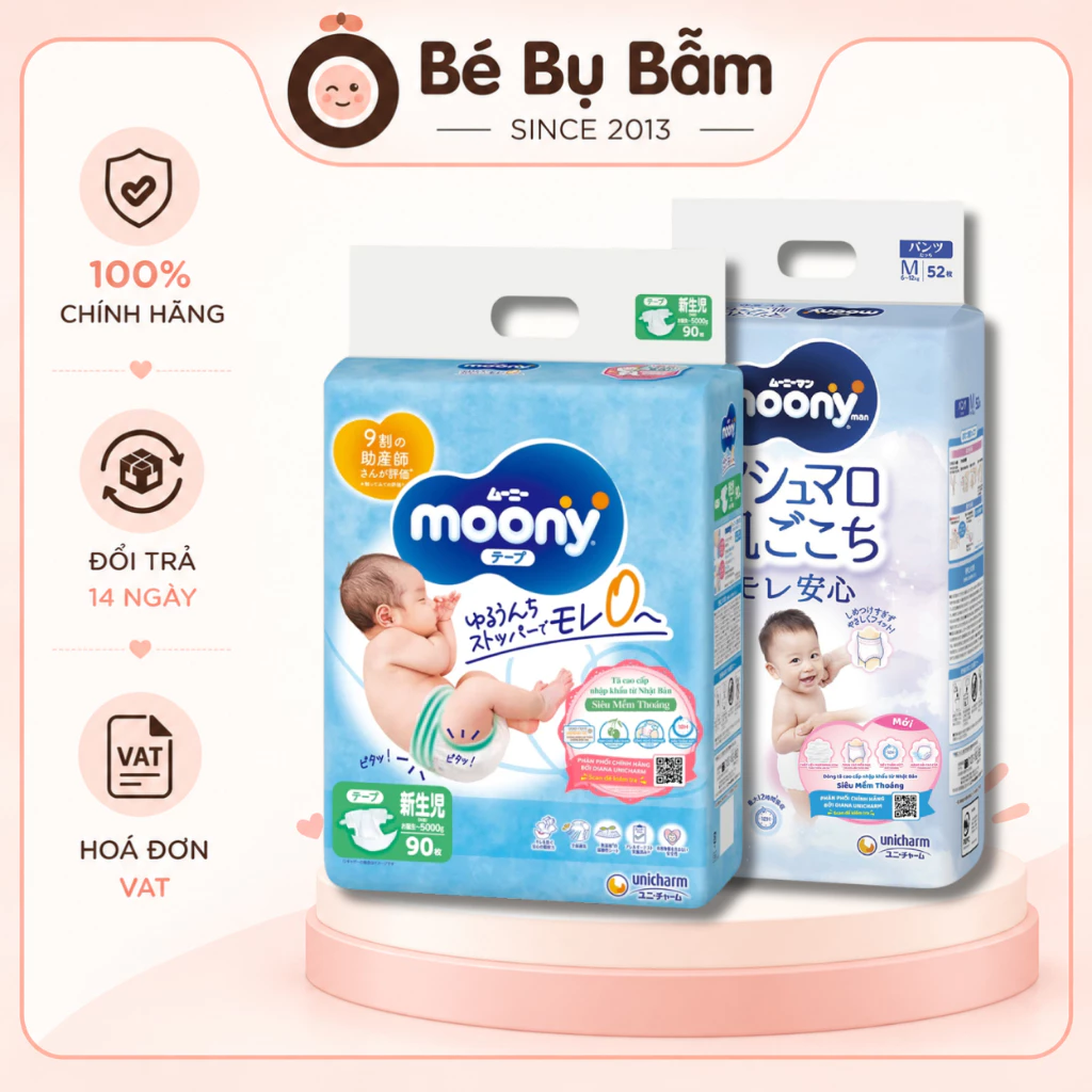 ☁️ Tã Bỉm Moony Nhật Natural Trắng Dịu Nhẹ, Moony Blue Xanh, có tem Unicharm nhập khẩu chính hãng