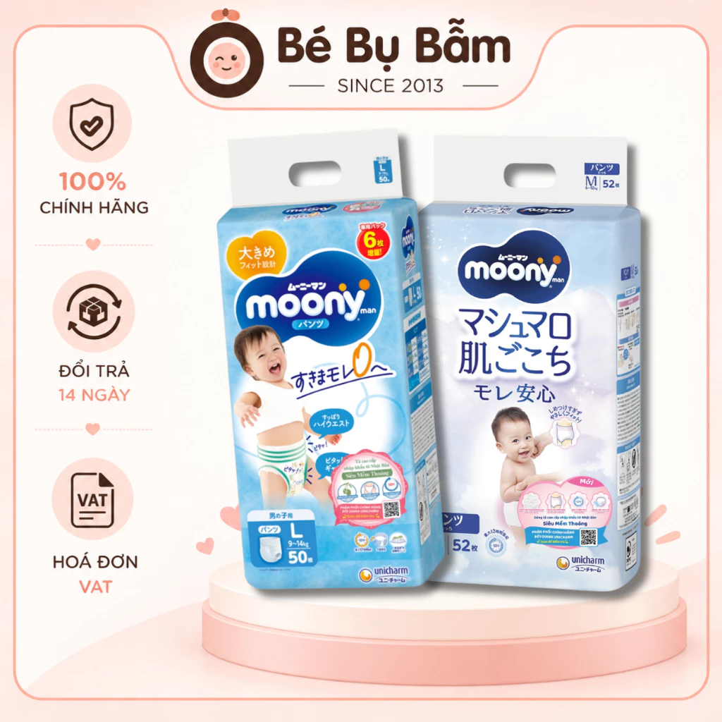 ✅ Tã Bỉm Moony Nhật Natural Trắng Dịu Nhẹ, Moony Xanh Blue, có tem phụ nhập khẩu chính hãng Unicharm