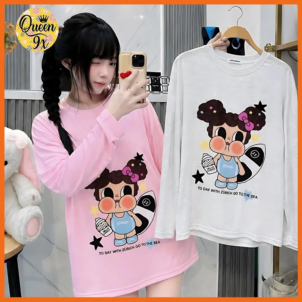 Áo thun chất cotton giấy dài tay in hình Minnie dễ thương Cho Nữ 40-56kg