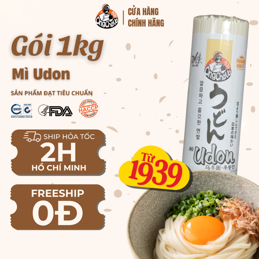 Mì Udon Khô thương hiệu Ông Chà Và 1kg - Hàng Chính Hãng