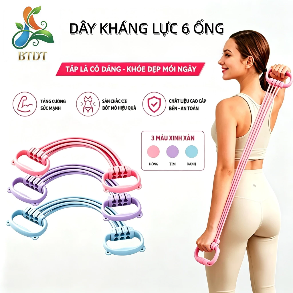 Dây Kháng Lực 6 Ống Hình Số 8 Điều Chỉnh Lực Dây Tập Vai Lưng Tay Chân, Dụng Cụ Tập Gym, Yoga Dành Cho Nam Nữ