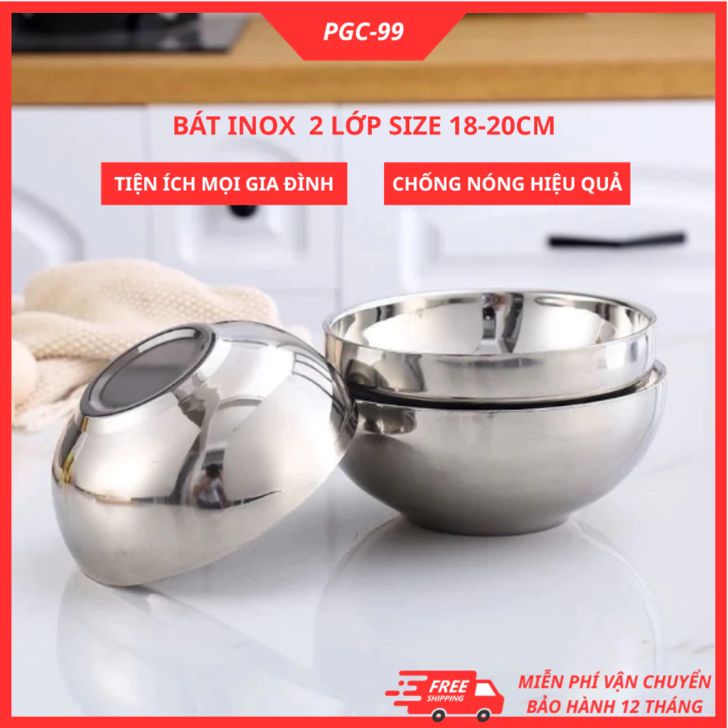 [SET 2] Bát Inox Trơn2 Lớp Cách Nhiệt, Chịu Được Va Đập Mạnh Nhiều kích cỡ An Toàn Khi Sử Dụng