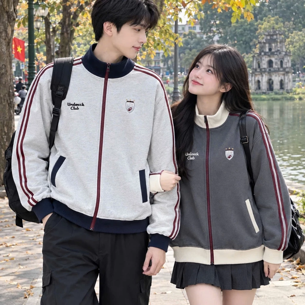 Áo Khoác Nỉ 2 Da Cao Cấp Unisex Thu Đông – Áo Khoác Bomber Cổ Đứng Thêu Logo Sang Trọng