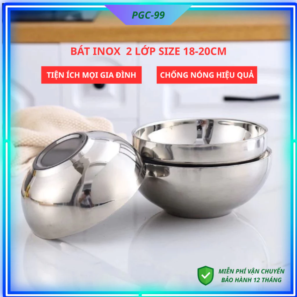 [SET 2] Bát tô chén inox 2 lớp trơn cách nhiệt tốt chịu va đập kích cỡ 18cm an toàn không độc hại