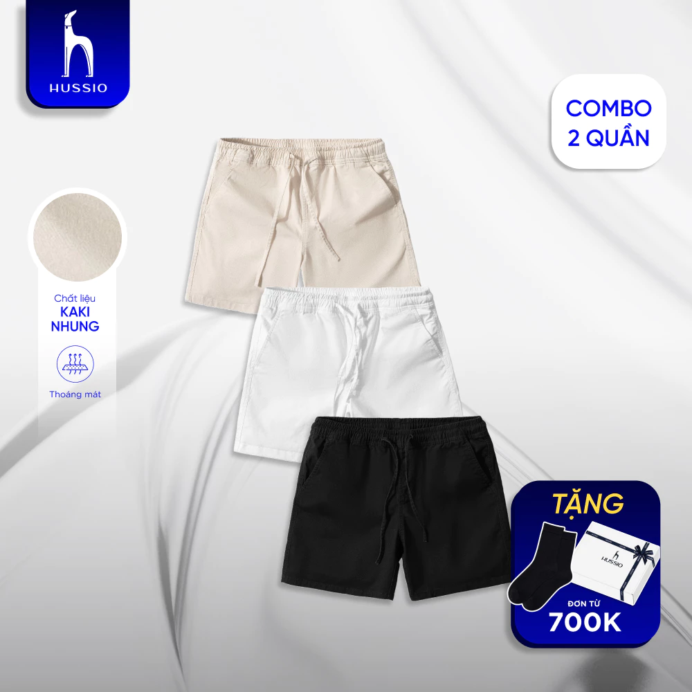 COMBO 2 quần short nam vải kaki nhung xuất xịn, mềm mịn, co giãn 2 chiều, form trên gối thoải mái - HUSSIO