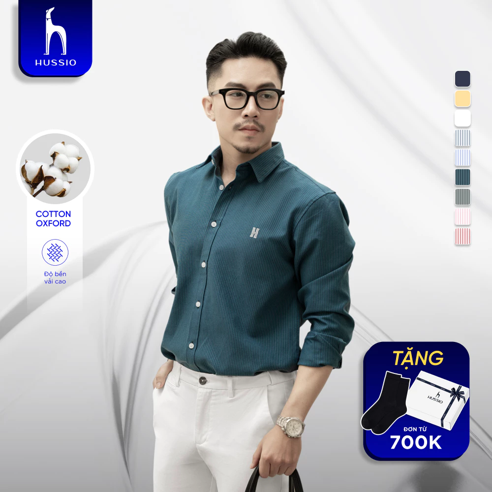 Áo sơ mi nam tay dài LOGO H SEASON 2 vải Oxford cao cấp, thoáng mát, thanh lịch - HUSSIO
