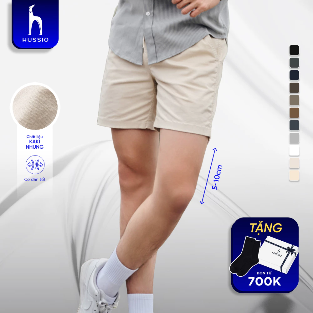 [UPDATE MÀU MỚI] Quần Short nam vải Kaki nhung cao cấp, trẻ trung, lịch lãm, chuẩn form - HUSSIO