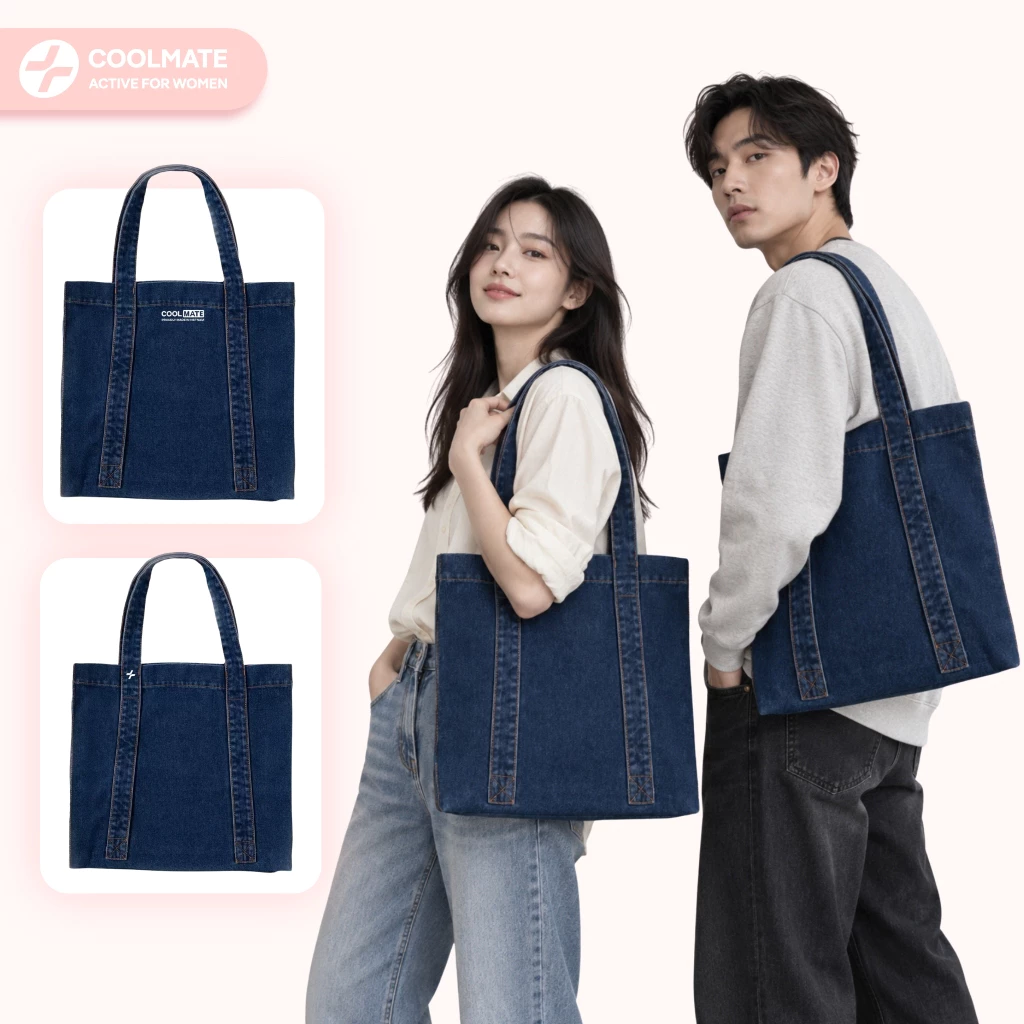 [MUA 2 GIẢM 10%] Túi Tote Coomate Unisex Nam Nữ chất liệu Jean Denim đi học đi chơi đi làm đựng nhiều đồ