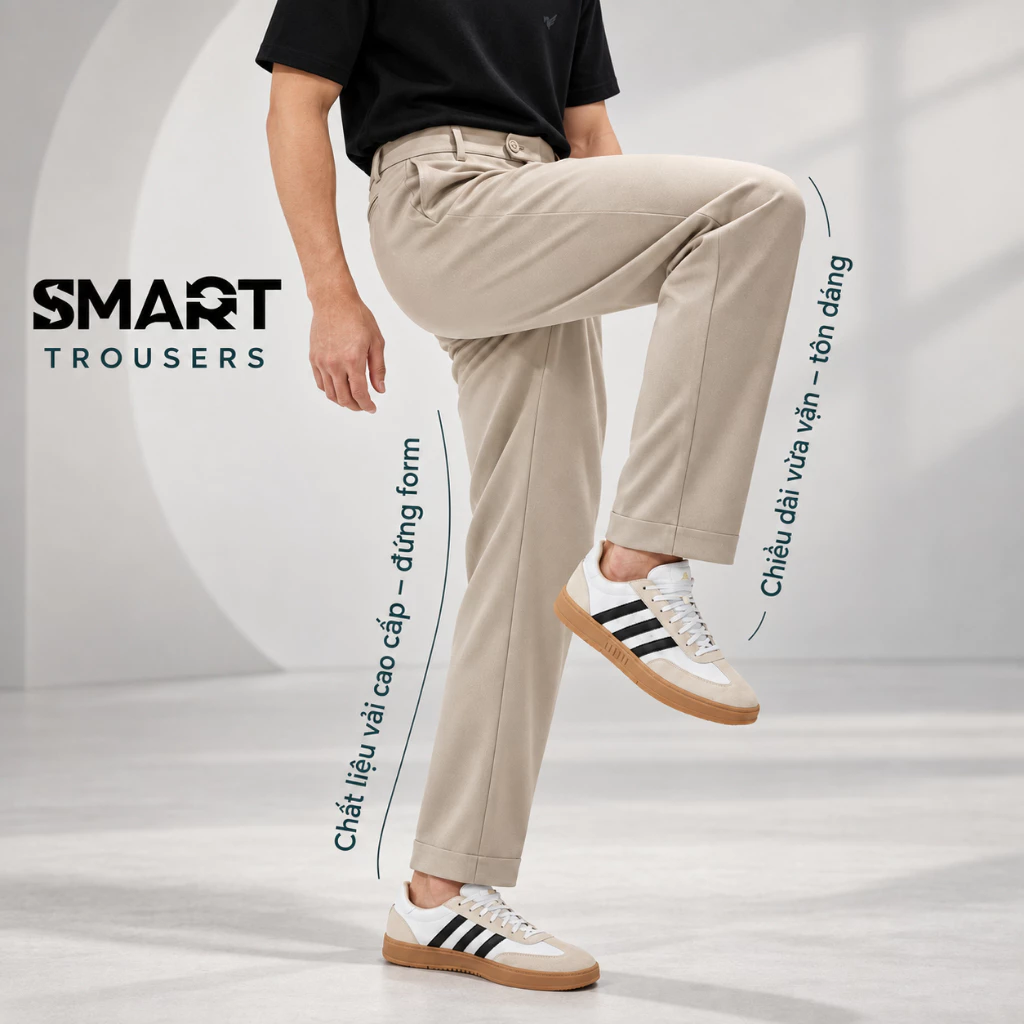 Quần âu nam SMART TROUSERS TORANO slimfit trơn cạp chun túi chéo thêu logo GABT892