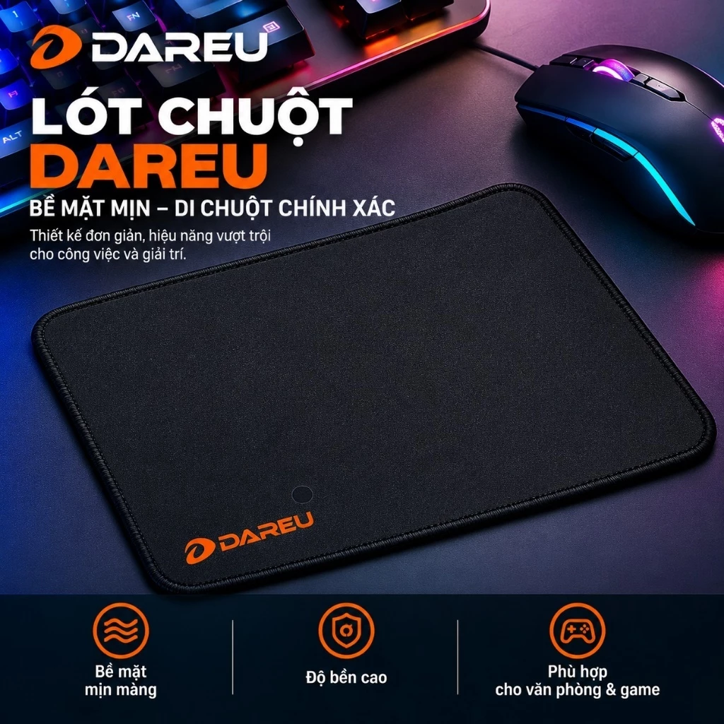 Lót chuột 20x24cm DAREU bo viền, bàn di chuột PC mặt nhám chống trượt