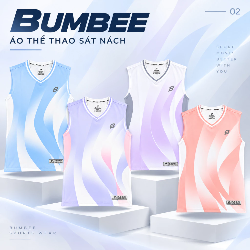 Áo Thể Thao Bumbee Sát Nách Cổ V Vải Thun Lạnh Co Giãn Thoáng Mát Tập Cầu Lông Pickleball Nam Nữ 4 Màu Pastel (2603 gộp)
