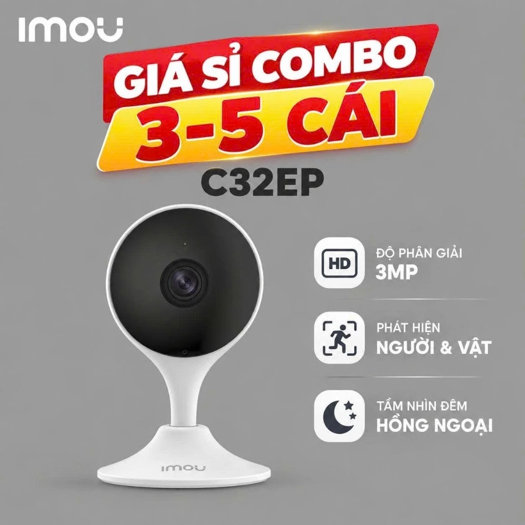 (TẶNG 1 DÂY 5M)GIÁ SỈ 3-5 CHIẾC C32EP 3MP Camera IMOU Cố Định trong, Chân Đế Nam Châm, Góc Rộng