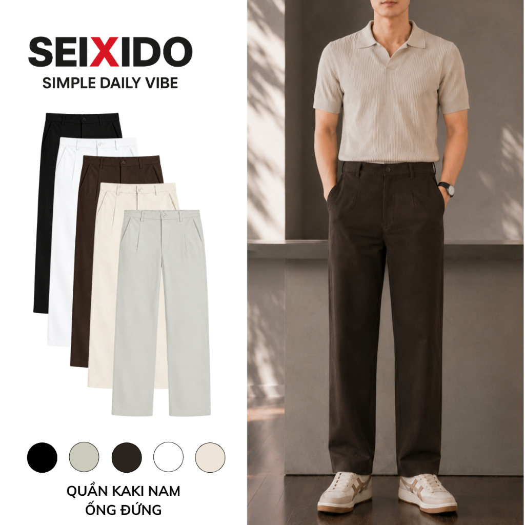 Quần ống đứng nam Seixido quần dài chất liệu kaki thuần cotton cao cấp thoáng…