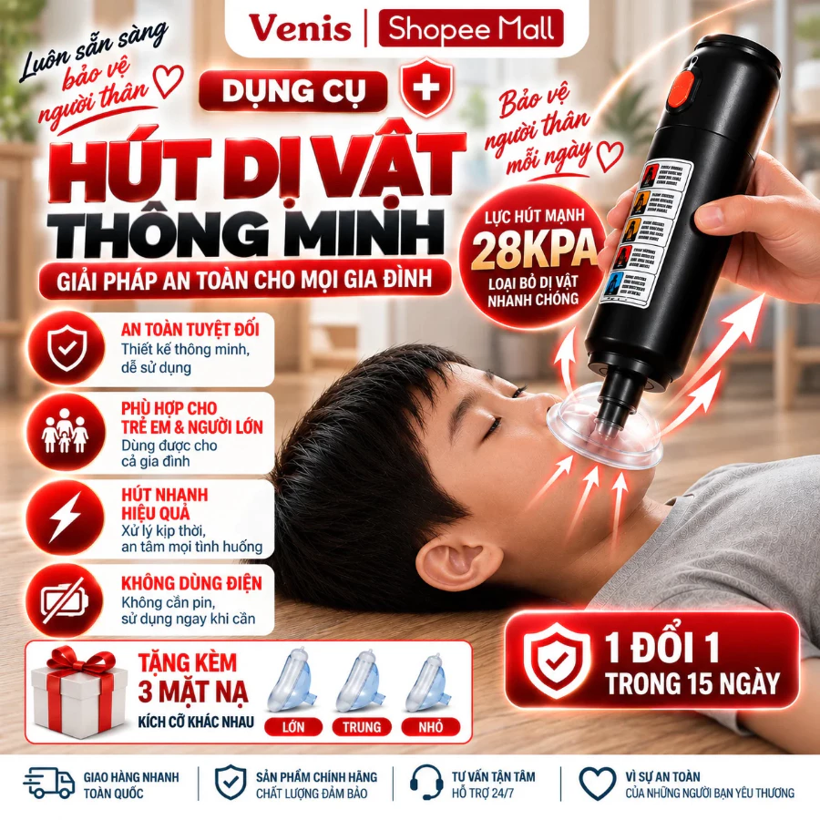 Dụng Cụ Hút Dị Vật Cứu Nghẹn Trẻ Em & Người Lớn, Hỗ Trợ Chống Hóc, Sơ Cứu Nhanh Tại Nhà