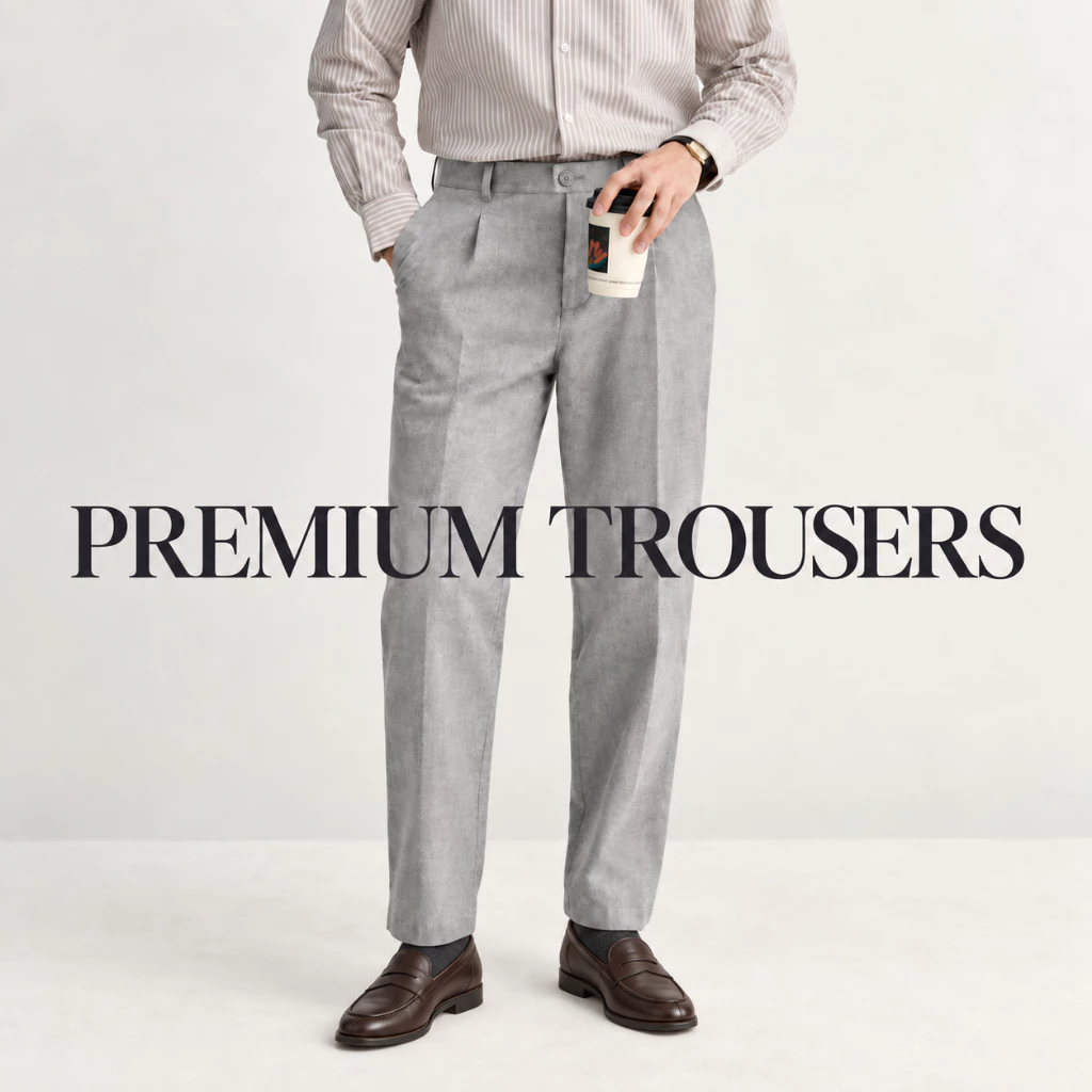 Quần âu nam PREMIUM TROUSERS TORANO  slimfit trơn cạp lót in logo GABT002