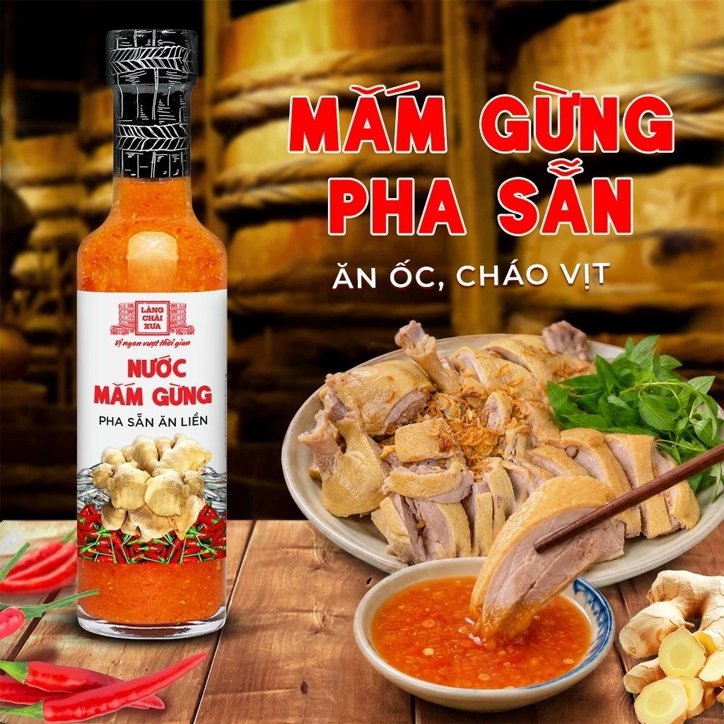Nước mắm gừng pha sẵn cao cấp Làng Chài Xưa nguyên liệu tươi thơm ngon đặc biệt chai thủy tinh 300g
