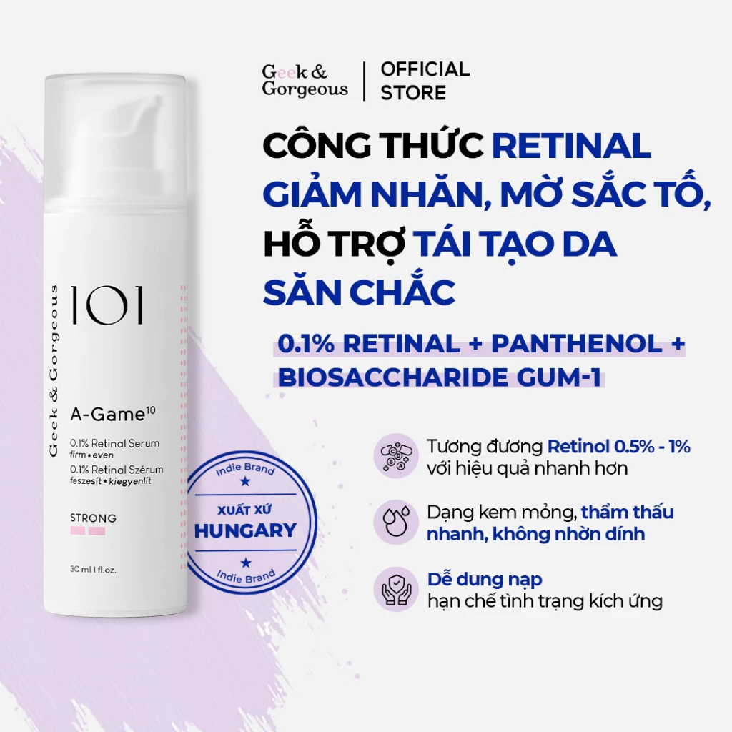Tinh Chất Chống Lão Hoá, Hỗ Trợ Tái Tạo Da Săn Chắc Geek&Gorgeous A-Game 10 0.1% Retinal 30ml
