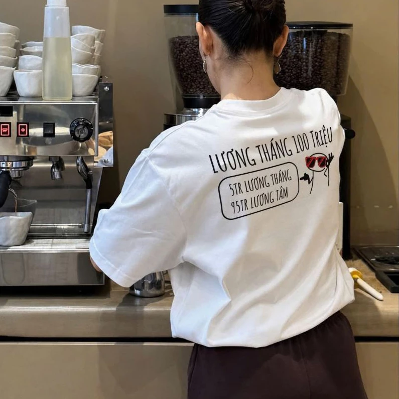 Áo Thun Lương Tháng 100 Triệu, Áo Thun Hài Hước, Áo Phông 5 Triệu Cotton 100% Mềm Mịn Nam Nữ Hot trend
