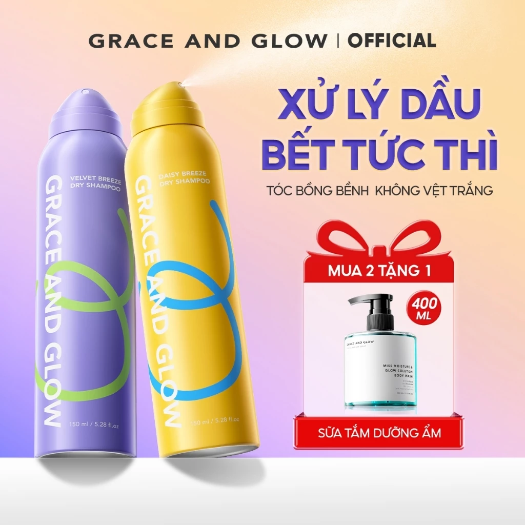 Combo 2 dầu gội khô phồng tóc Grace and Glow xịt khô phồng tóc hỗ trợ không có vết trắng lưu hương lâu thơm