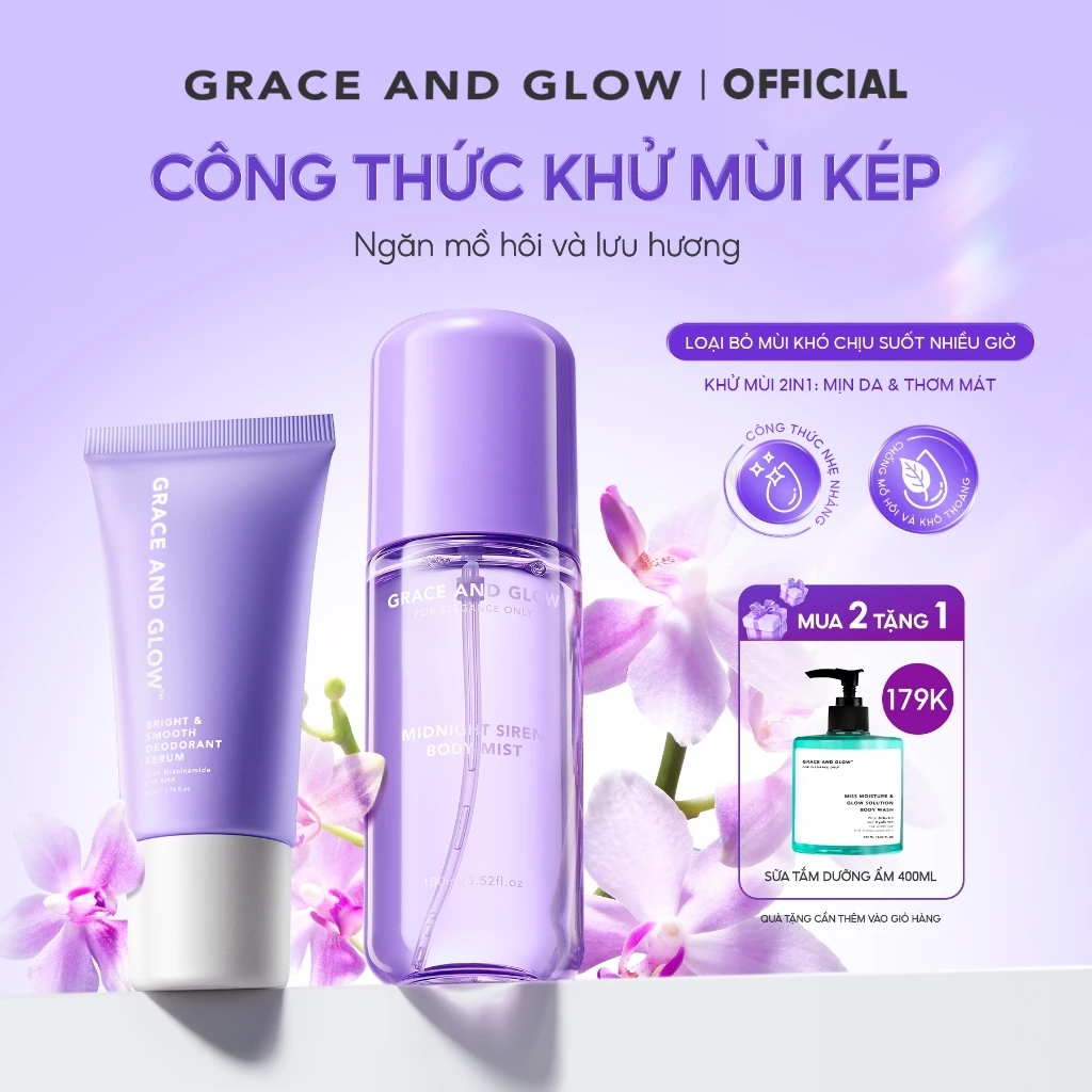 [MUA 2 TẶNG 1] Công thức khử mùi kép Body Mist Midnight Siren và lăn khử mùi Grace And Glow Black Opium lưu hương lâu