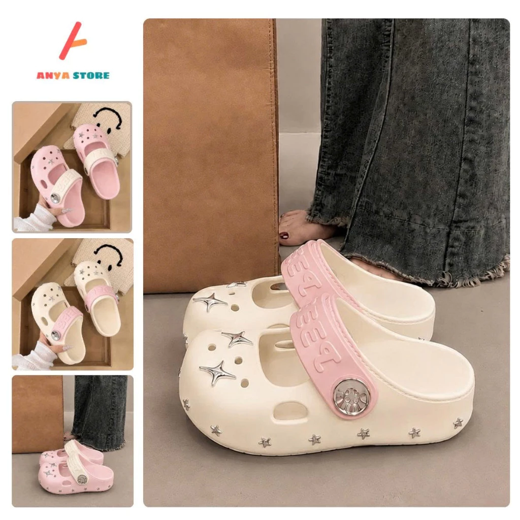 [Tặng Kèm Đinh Ngôi Sao] Dép Sục Sweet Đế Cao 3m Quai Gài Điều Chỉnh Phối Mix Màu Pastel Dễ Thương - Anya.store QH12